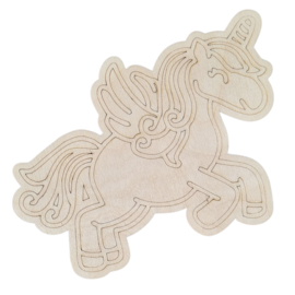 Houten kleurplaat unicorn