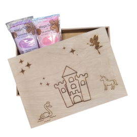 Pakket speelbak sprookjes + MagicSand roze of paars