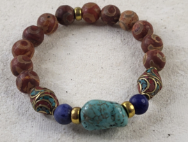Tibet agaat met turkoois en lapis lazuli