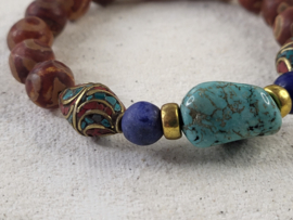 Tibet agaat met turkoois en lapis lazuli