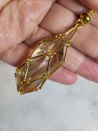 Gouden  wissel ketting met netje voor losse steen 6,5cm