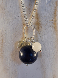 ketting met 925 zilveren hanger met lapis lazuli , regenboog maansteen en labradoriet