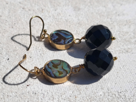 abalone en onyx oorhangers