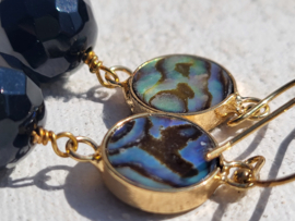 abalone en onyx oorhangers