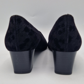 Peter Kaiser pumps. Maat 7, Zwart/flockprint/dierenprint.