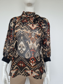 Summum blouse top ikat print. Maat 36, Zwart/rood/print.