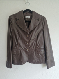 Delmod blazer met schulprandjes | Maat 38 | Bruin/leer |
