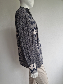 Expresso blouse. Maat 46. Donkerblauw/lichtgrijs.