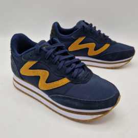 Woden sneakers. Maat 38. Donkerblauw/oranje.