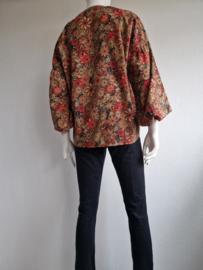 Geisha blouse. Maat 40, Rood/bruin/print.