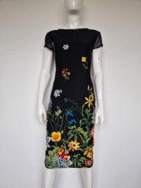 Vintage Chic jurk. Mt. 36/38, Zwart/bloemenprint.