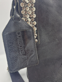 Cowboys bag schoudertas. Zwart/leer/studs.