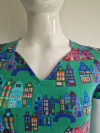 Lien & Giel set (rok en top). Maat L. Groen/huisjesprint.