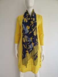 Sandwich shawl. Blauw/geel.