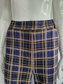 King Louie pantalon met wijde pijpen. Maat 40. Blauw/rood/ruit.
