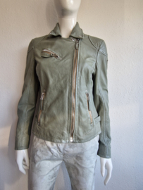 Gipsy biker jasje. Maat 38/40. Zachtgroen/leer.