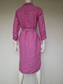Kyra linnen doorknoopjurk. Maat 36, Roze.