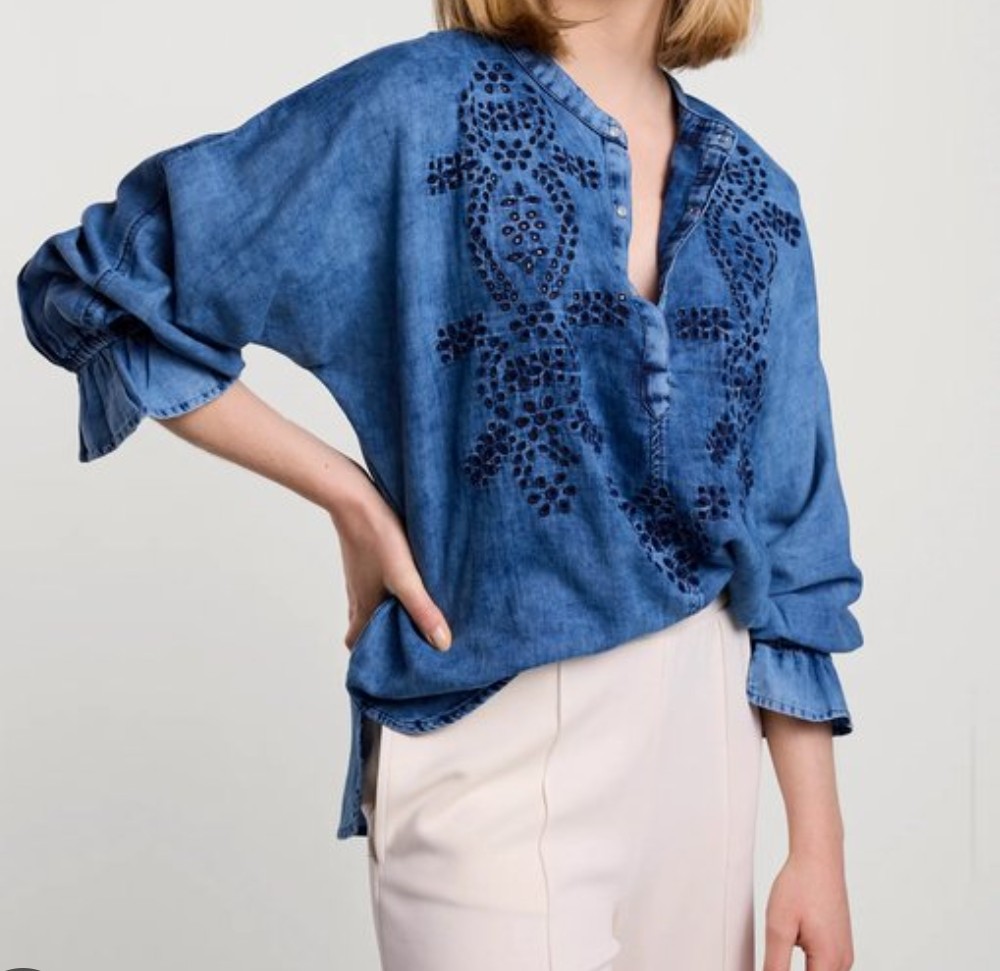 Summum Blue Daze blouse. Maat 42. Blauw.