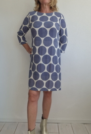Louis & Mia zomerjurk.Maat 38, Blauw/crème.