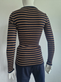 SET trui. Maat 36, Donkerblauw/camel/merino wol.