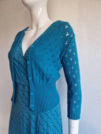 Princesse Nomade vest. Maat S. Turquoise/ ajourgebreid.