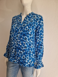 Fabienne Chapot blouse. Maat 38, Wit/blauw/blemenprint.