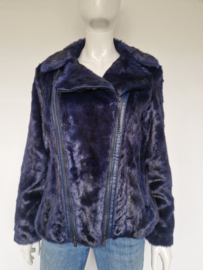 Marc Cain fake fur jas. Maat 38, Blauw/zwart