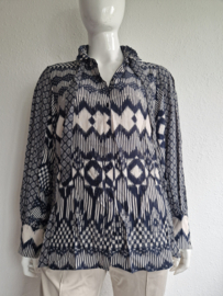 Expresso blouse. Maat 46. Donkerblauw/lichtgrijs.