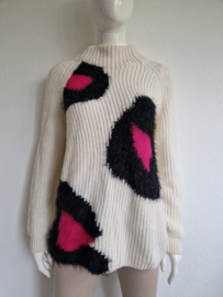 Marc Cain trui met turtleneck. Maat 4, Crème/roze/wolmix.
