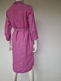 Kyra linnen doorknoopjurk. Maat 36, Roze.