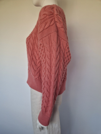 Joline Jolink kabeltrui Soso | Maat S | Roze | Merino wol |