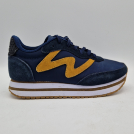 Woden sneakers. Maat 38. Donkerblauw/oranje.