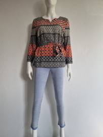 Kyra & Ko blouse top Kaja. Maat 38/40. Oranje/grijs/print.