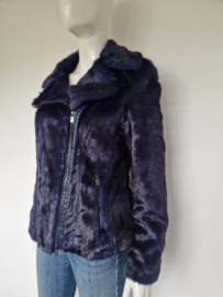 Marc Cain fake fur jas. Maat 38, Blauw/zwart
