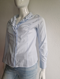 Purdey blouse met roezels. Maat 38, Lichtblauw.