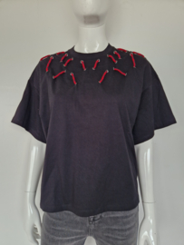 7 For All Mankind Eyelet and String top. Maat S. Zwart/rood.