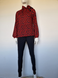 Musthaves by Elja blouse top. Mt. 38, Rood/zwart/print.