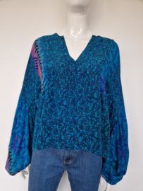 Sissel Edelbo blouse. Maat S. Blauw/print/zijde.