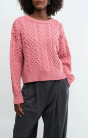 Joline Jolink kabeltrui Soso | Maat S | Roze | Merino wol |