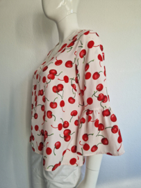 Essentiel Antwerp top. Maat 40. Zachtroze/kersenprint.