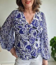 Studio Anneloes blouse. Maat M. Blauw/witte print.