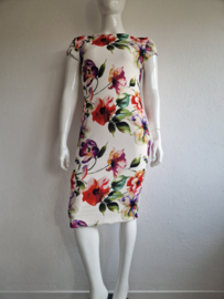 Vintage chic jurk. Maat 16, Crème/bloemenprint.