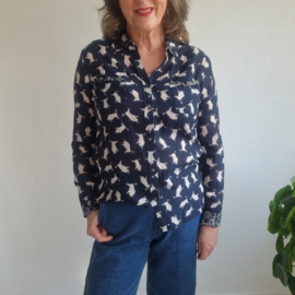 Scotch & Soda blouse. Maat 2, Donkerblauw/stierenprint.