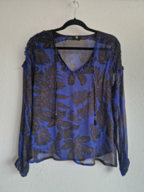 Riani transparante chiffon blouse met botanische print. Maat M.