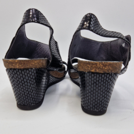 Ca'shott sandalen met sleehak. Mt. 40, Zwart/leer.