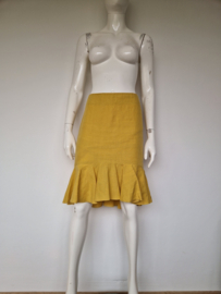 Pauw rok. Maat 3, Mosterdgeel/linnen.