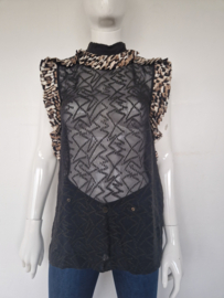 Just Cavalli top. Maat 38, Zwart/dierenprint.