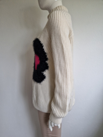Marc Cain trui met turtleneck. Maat 4, Crème/roze/wolmix.
