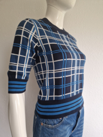 Vanilia cropped trui. Maat 36, Blauw/ruit.