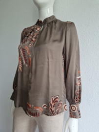 Summum blouse top. Maat 34,Olijfgroen/print.